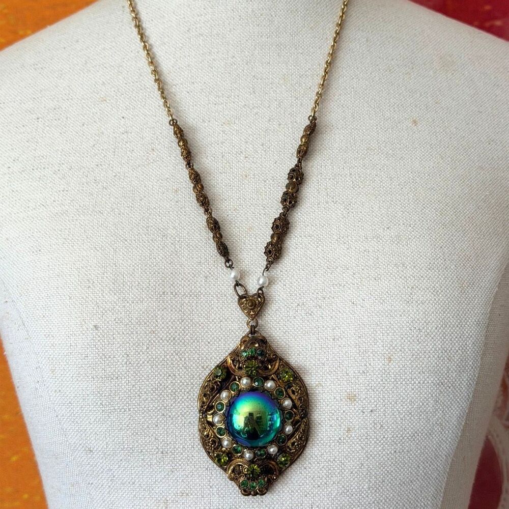 Vintage West Germany Ornate Filigree Statement Necklace